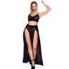 Chilirose - cr 4672 top negro falda y tanga con cadenas doradas - 1