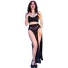 Chilirose - cr 4672 top negro falda y tanga con cadenas doradas - 3