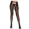 Leg avenue - medias de encaje de rosas con parte trasera abierta negro - 1