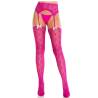Medias de corazones Leg Avenue Rorie magenta, de frente con liguero y lazos