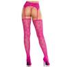 Medias de corazones Leg Avenue Rorie magenta, de espaldas con el liguero