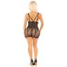 Vestido de red con tanga Leg Avenue Mad Love negro, de espaldas con tirantes cruzados