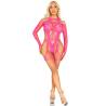Leg avenue - body de rejilla con liga y arnés rosa neón - 1
