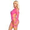 Leg avenue - body de rejilla con liga y arnés rosa neón - 2
