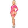 Leg avenue - body de rejilla con liga y arnés rosa neón - 3