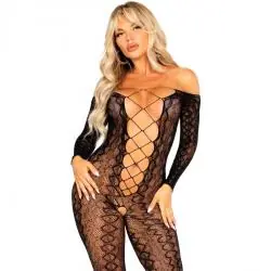 Leg avenue - bodystocking sin entrepierna de encaje de serpiente exótica negro