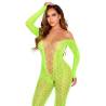 Leg avenue - bodystocking sin entrepierna de encaje de serpiente exótica verde neón - 1