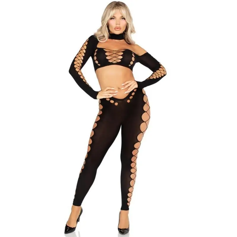 Leg avenue - crop top y leggings cut-out sin costuras negro Leg avenue - crop top y leggings cut-out sin costuras negro