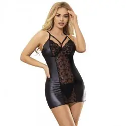 Subblime - 957520 vestido de cuero con encaje floral negro s/m