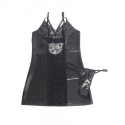 Subblime - 957520 vestido de cuero con encaje floral negro s/m