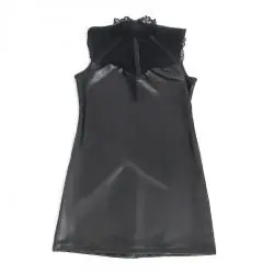 Subblime - 957544 vestido de cuero con cuello de encaje negro s/m