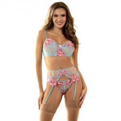 Subblime - 957643 conjunto sujetador y liguero con bordados de flores rosas s/m