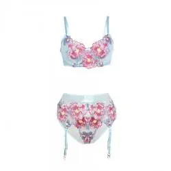 Subblime - 957643 conjunto sujetador y liguero con bordados de flores rosas s/m