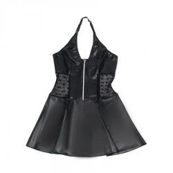Subblime - 957704 vestido de cuero con cremallera y encaje negro s/m
