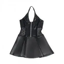 Subblime - 957704 vestido de cuero con cremallera y encaje negro s/m