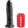 Pene King Cock de 9 pulgadas negro del set, junto a una lata