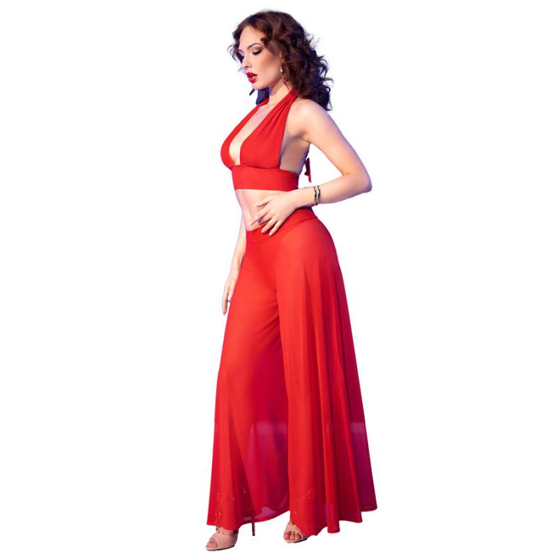 Chilirose - cr 4857 set top y pantalones rojo - 1