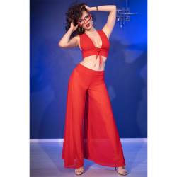 Chilirose - cr 4857 set top y pantalones rojo - 5