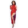 Vestido Chilirose CR 4853 rojo de encaje con guantes, de frente con guantes
