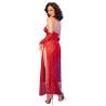 Vestido Chilirose CR 4853 rojo de encaje con guantes, de espaldas con abertura lateral