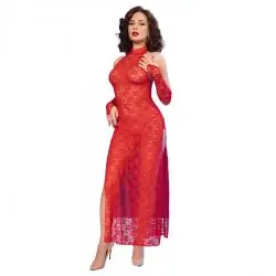 Chilirose - cr 4853 vestido rojo de encaje con guantes s/m