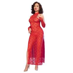 Chilirose - cr 4853 vestido rojo de encaje con guantes - - 3