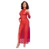Vestido Chilirose CR 4853 rojo de encaje con guantes, de frente, vestido largo