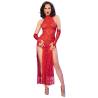 Vestido Chilirose CR 4853 rojo de encaje con guantes, detalle del encaje