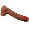 Dildo vibrador Baile Calisto de 25 cm tumbado, vista de la punta