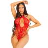 Leg avenue - body cruzado al cuello de encaje rojo talla única - 5