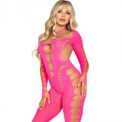 Leg avenue - bodystocking rosa con espalda abierta talla única