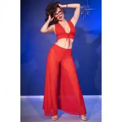 Chilirose - cr 4857 set top y pantalones rojo talla s