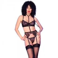Chilirose - cr 4852 conjunto lencería negro talla s