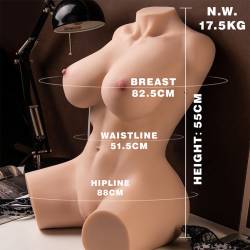 Xise Muriel, torso femenino con medidas y peso indicados