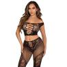 Leg avenue - crop top y legging de rejilla con hombros descubiertos negro - 1