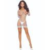 Passion BS108 minivestido de rejilla blanco, de frente, modelo con el minivestido de rejilla blanca