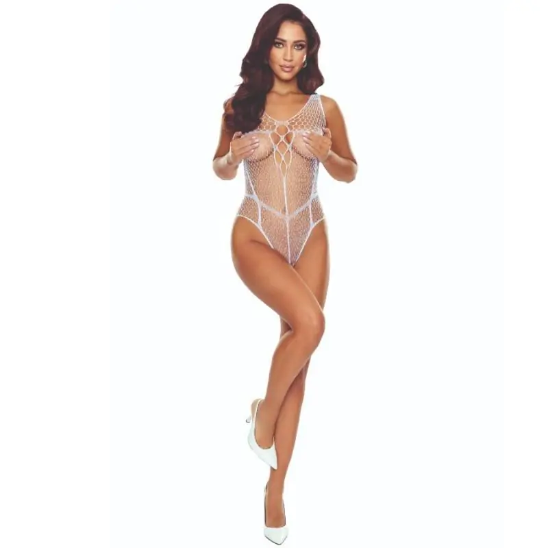 Passion - bs114 bodystocking rejilla blanco