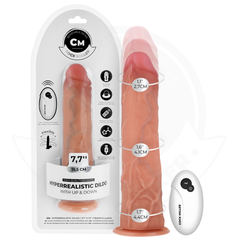 Cock miller - dildo hiperrealístico con ventosa y thrusting con control remoto 19,5 cm