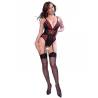 Chilirose - cr 4863 body con encaje de flores rojas y ligueros m - 1