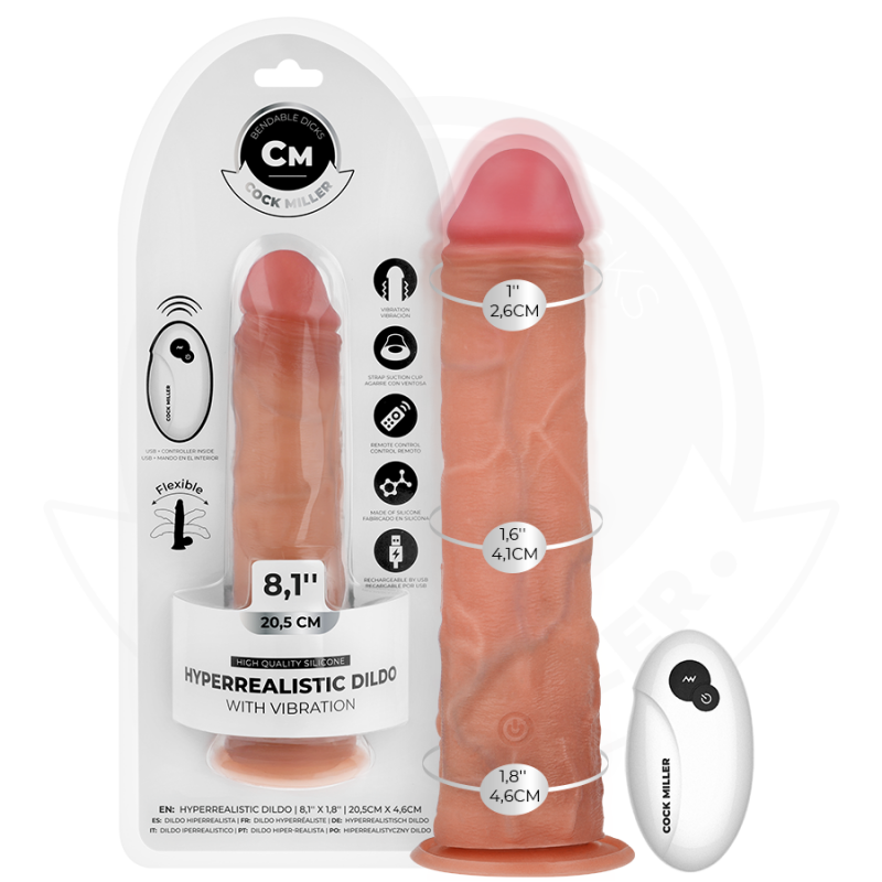 Cock miller - dildo hiperrealístico vibración con control remoto 20,5 cm