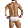 Set Gregory Passion 037 blanco con cruz roja, detalle trasero con modelo