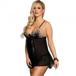 Subblime - babydoll negro y beige de encaje floral s/m