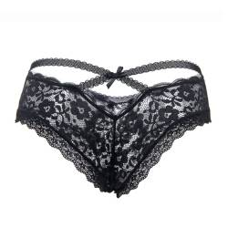 Panties de encaje floral Queen Lingerie, sobre fondo blanco, parte trasera con tiras cruzadas