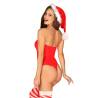 Disfraz navideño Obsessive Kissmas, modelo de espaldas con gorro