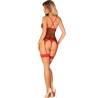 Corsé de cuadros rojos Obsessive Jollymore, cuerpo entero de espaldas