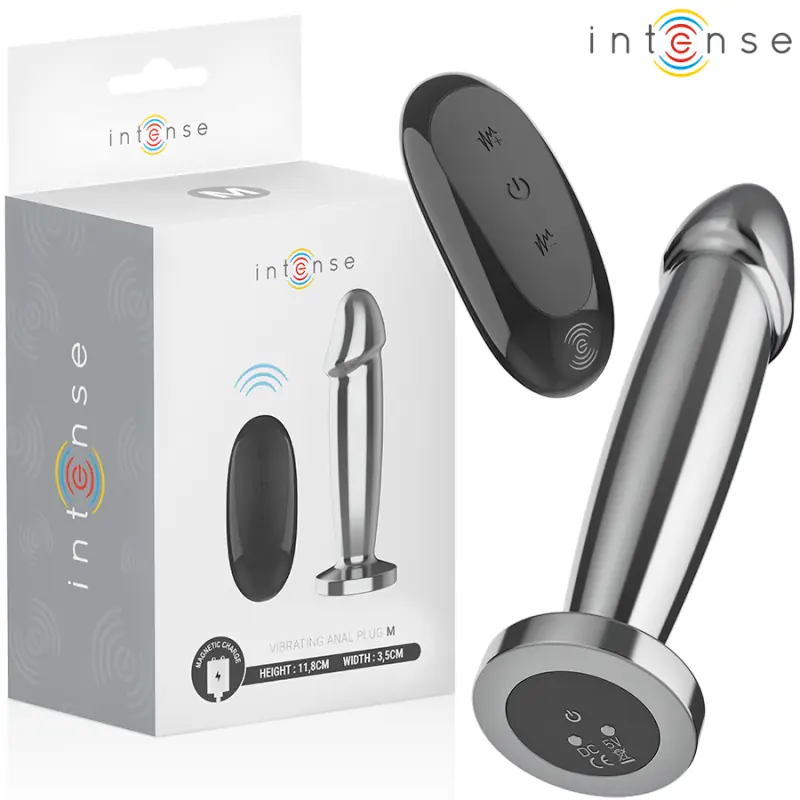 Intense - plug anal 10 vibraciones metal en forma de dildo con control remoto m Intense - plug anal 10 vibraciones metal en forma de dildo con control remoto m