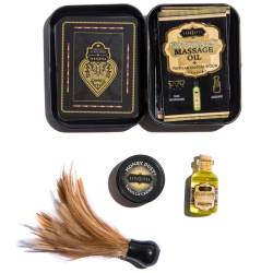 Lata abierta del Weekender Kit de vainilla con plumero, Honey Dust y Oil of Love