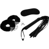 Set erótico Intense Fetish 1, contenido: esposas de peluche, antifaz y látigo