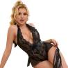 Body Halter Encaje Negro con Volante Subblime S/M, con otra modelo, apoyada de lado