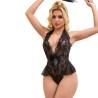 Body Halter Encaje Negro con Volante Subblime S/M, con otra modelo, con los brazos arriba